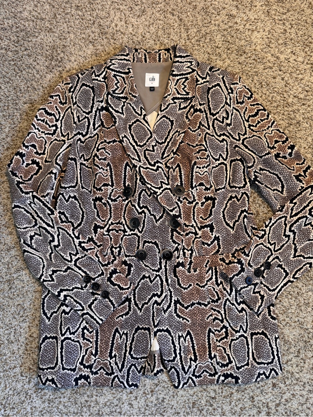 Cabi Women's Double-Breasted Python Snake Print Blazer - Size 8